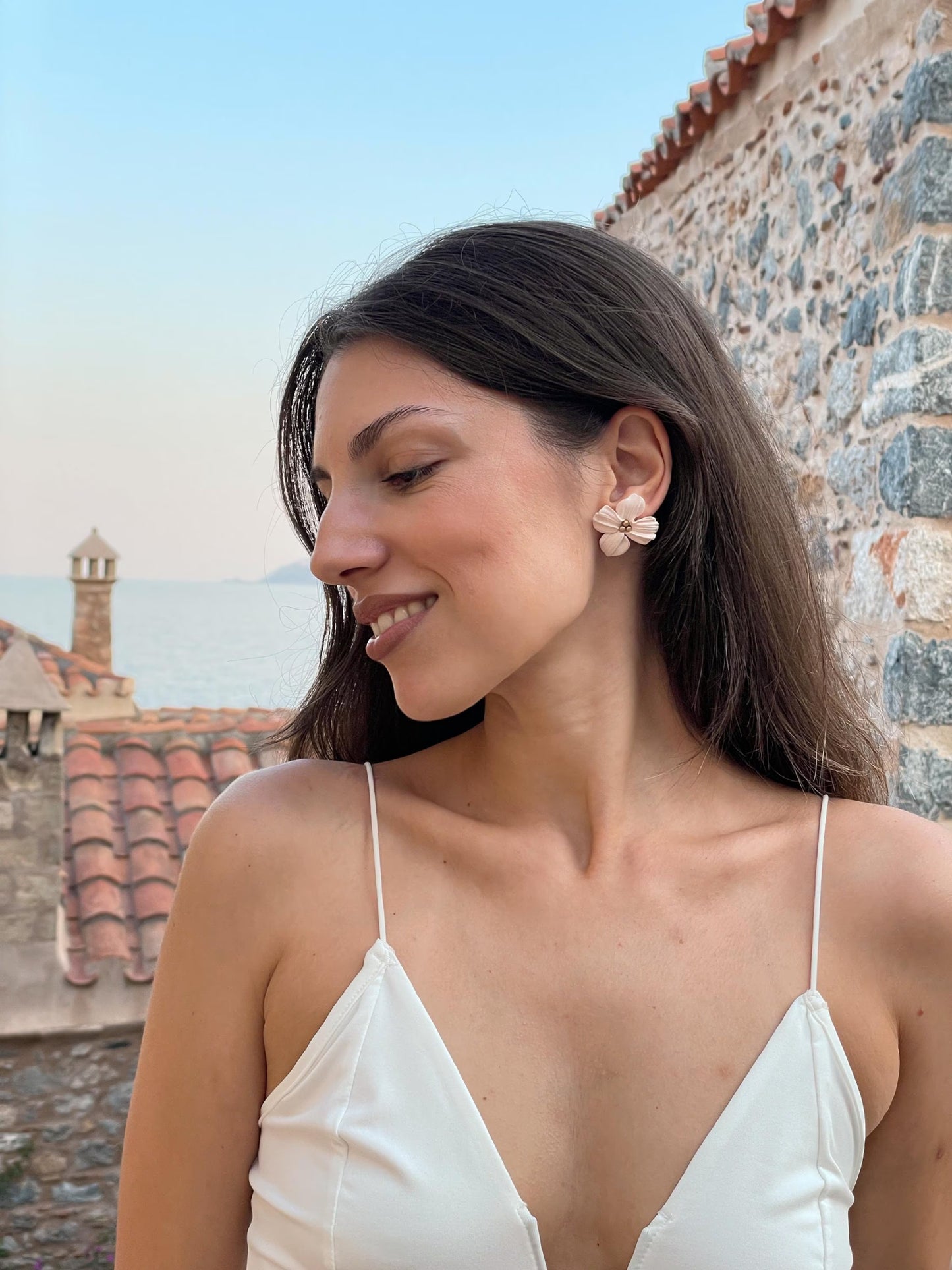 CHLORIS | Χειροποίητα σκουλαρίκια από πολυμερικό πηλό | Light Beige - Χωρίς φύλλα