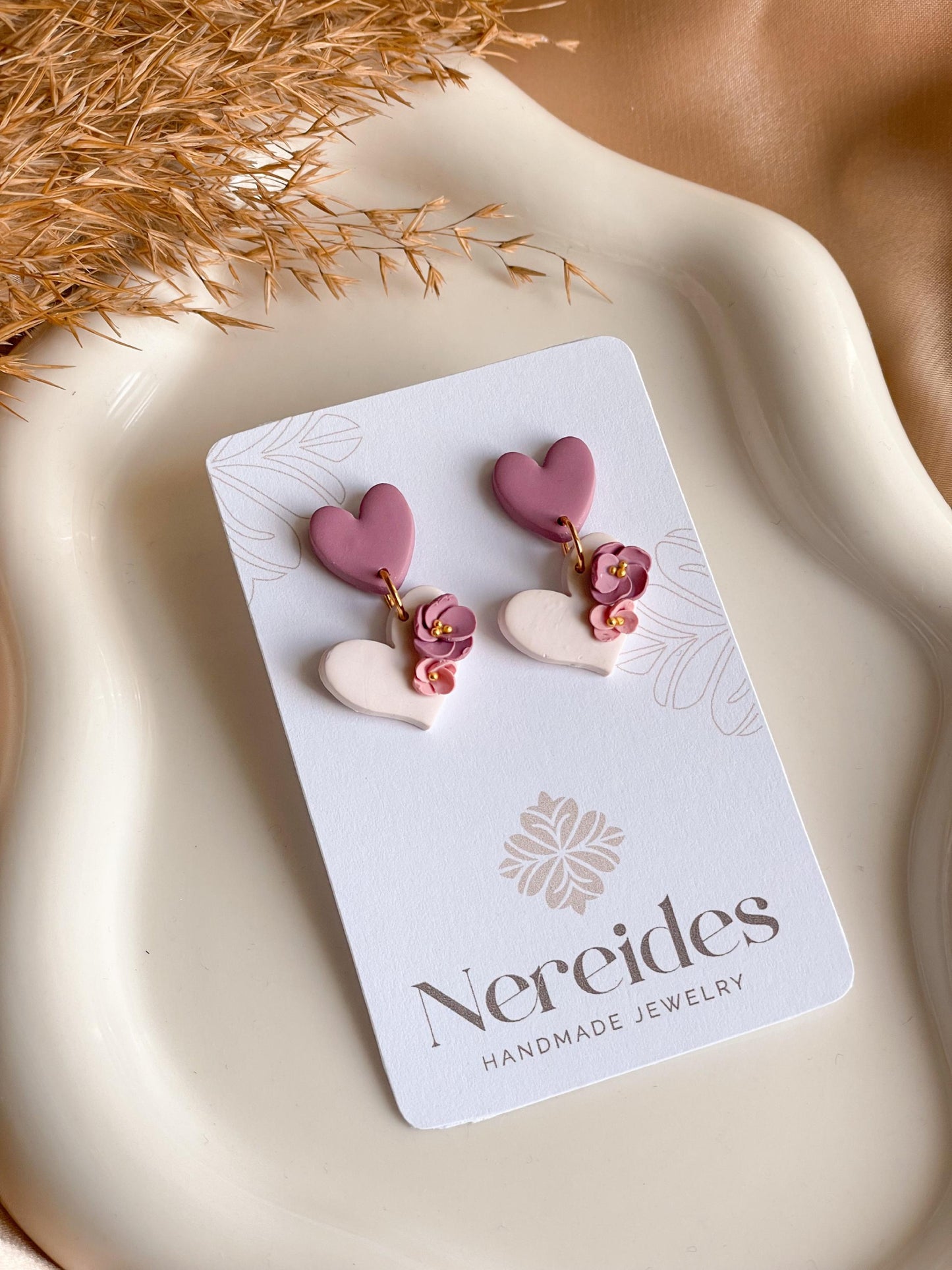 BLOOMING HEARTS | Χειροποίητα σκουλαρίκια από πολυμερικό πηλό | Pink Set