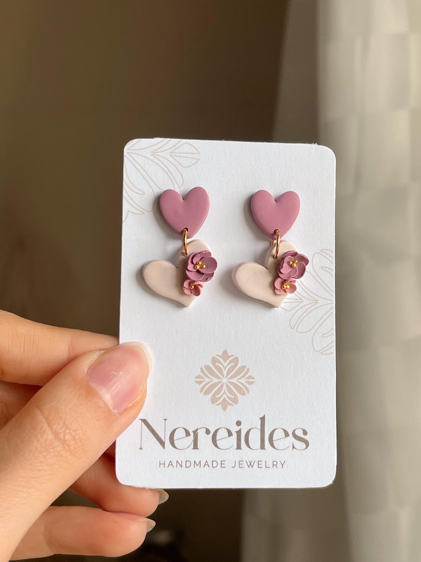 BLOOMING HEARTS | Χειροποίητα σκουλαρίκια από πολυμερικό πηλό | Pink Set