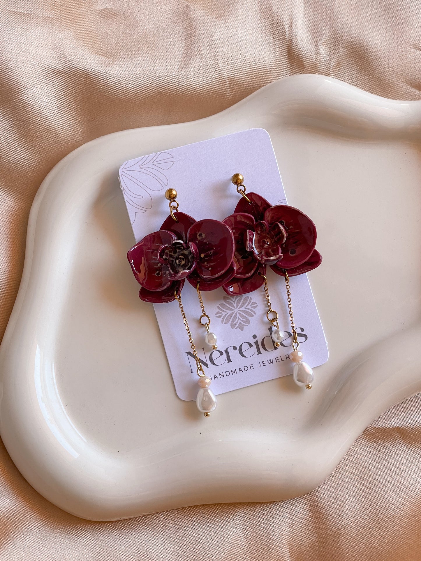 ORCHIDEA | Χειροποίητα σκουλαρίκια από πολυμερικό πηλό | Bordeaux