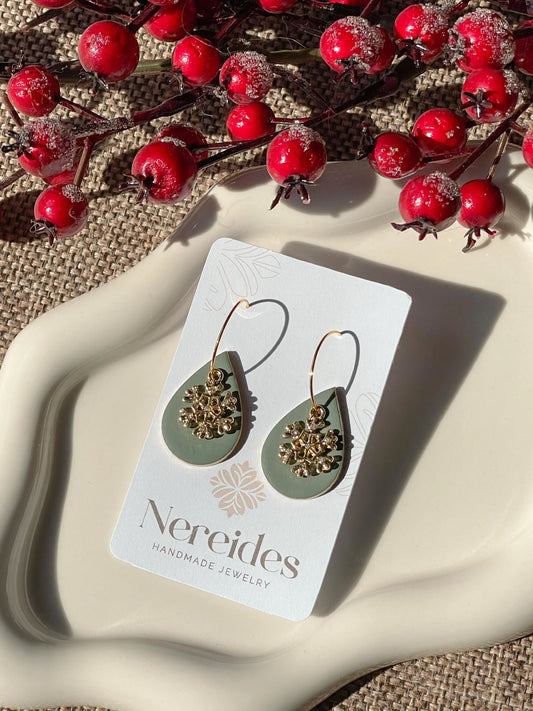 SNOWDROP | Χειροποίητα σκουλαρίκια από πολυμερικό πηλό | Moss Green