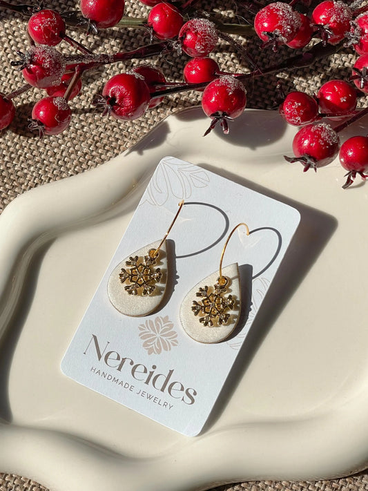 SNOWDROP | Χειροποίητα σκουλαρίκια από πολυμερικό πηλό | Metallic White