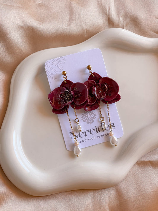 ORCHIDEA | Χειροποίητα σκουλαρίκια από πολυμερικό πηλό | Bordeaux