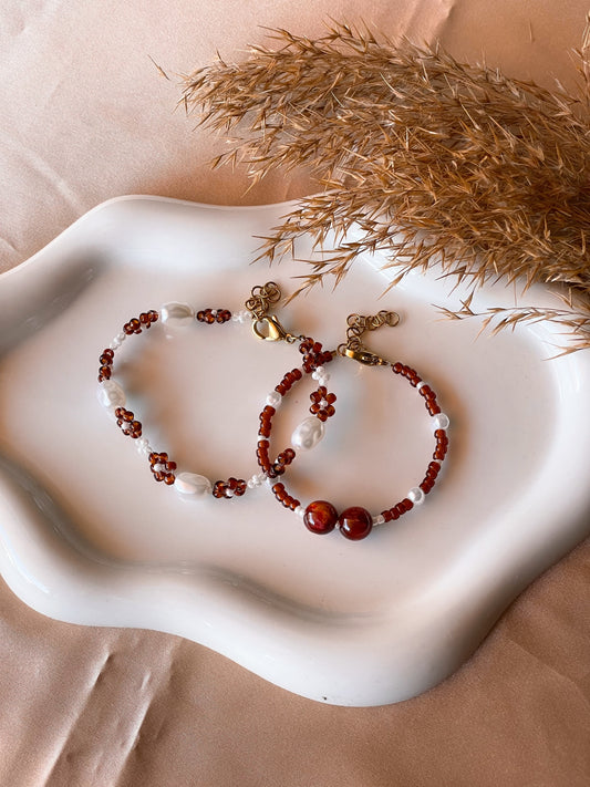 JULIETTE | Χειροποίητα βραχιόλια με χάντρες miyuki - White/Bordeaux