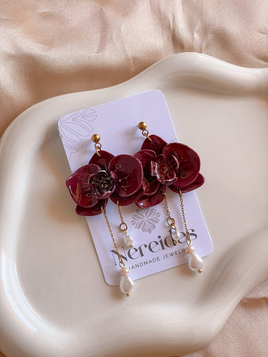 ORCHIDEA | Χειροποίητα σκουλαρίκια από πολυμερικό πηλό | Bordeaux